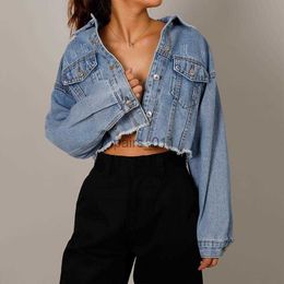 Women's Jackets Autumn Denim Pockets Hole Short Jean Ladies Fashion Button Solid Coats 240305