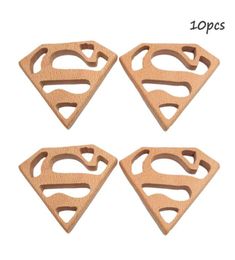 Beech Wooden Superman Teether Unfinished Wood Animal Food Grade Baby Wood Ring Teether DIY Nursing Necklace Charms Pendant9252647