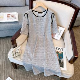 Dresses 150Kg Plus Size Women Dress Bust 157cm Summer Loose Short Sleeve Off Shoulder O Neck Dress Grey 5XL 6XL 7XL 8XL 9XL