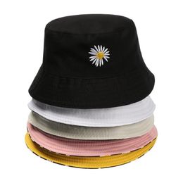 Wide Brim Hats Fashion Single Double-Sided Bucket Hat Cotton Daisies Outdoor Chapeau Sun Prevent For Women Fisherman Cap242J