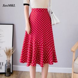 Skirt Polka Dot Printed Long Skirts Womens 2023 Summer Chiffon High Waist Black Skirt Korean Fashion Clothes Office Red Skirt Jupe