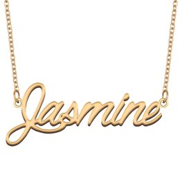 Jasmine Name Necklace Custom Nameplate Pendant for Women Girls Birthday Gift Kids Best Friends Jewellery 18k Gold Plated Stainless Steel