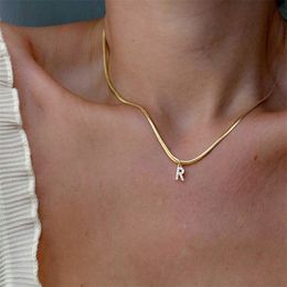 European and American Summer 26 Letter Flat Snake Bone Clavicle Chain Snake Bone Letter Necklace Inlaid with Diamond Letter Snake Bone Chain Free Shipping