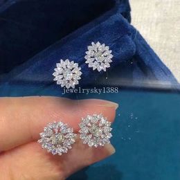 2024 Stud Earring Luxury Jewellery 925 Sterling Silver Sparkling Marquise Cut White 5A Cubic Zircon Hollow Elegant Party Women Flower Earring Gift