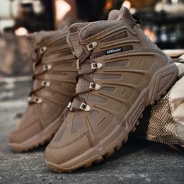 Outdoor Shoes Sandals Topfight Big Size 47 Mid Cut Army Boots Breathable Trekking Mountain Shoes Anti-Skid Lace Up Brown Climbing Shoes YQ240301