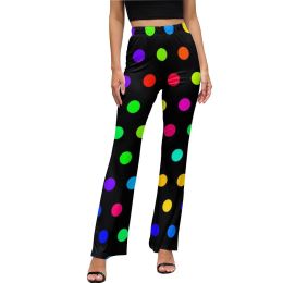 Capris Cute Rainbow Polka Dot Casual Pants Colourful Polka Dots Modern Sexy Workout Graphic Flared Trousers Women Slim Streetwear Pants