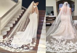 Romantic White Ivory Cheapest In Stock Long Chapel Length Bridal Veil Appliques Veu De Noiva Longo 3 m Wedding Veil Lace Purfle wi9295351