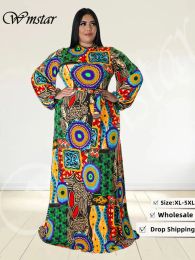 Dresses Wmstar Plus Size Party Dresses for Women Fall Clothes Long Sleeve Printed Africa Maxi Long Dress New Wholesale Dropshipping