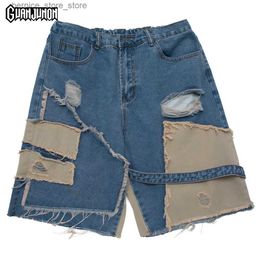 Men's Shorts Gym jeans mens casual pants sports pants loose fitting mens clothing hole decal fabric street clothing Y2k top youthful and energetic Q240305