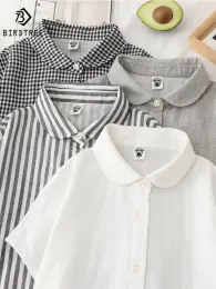 Shirt Summer Double Layer Cotton Thin White Shirts Female Short Sleeve Tops Round Collar Solid Colours Loose Blouse New 2023 T35428M