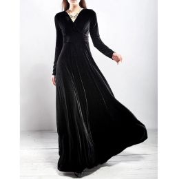 Dress New 2021 Fall Winter Dress Women Elegant Casual Long Sleeve Ball Gown Dress Vintage Velvet Party Dresses Black