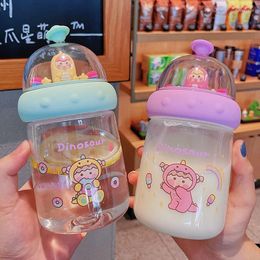 Water Bottles Cute Girl Heart Plastic Cup Student Couple High-value Portable Landscape Cartoon Children's Fall-resistant Handy