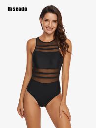 Swimwear Riseado Mesh One Piece Swimsuit Women Swimwear 2023 Sexy Swimming Suit for Women Monokini Plus Size Bath Suits Black High Neck