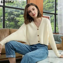 Cardigans cashmere croped vNECK Sweater Cardigans Women Autumn winter Casual batwing Sleeve Sweater For women Female Chic Jumpers