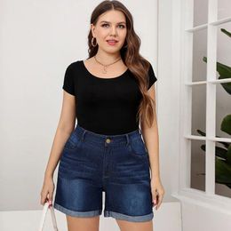 Women's Shorts Spring/summer Blue High Waisted Denim Plus Size Patchwork Straight Leg Dark Casual Commuting