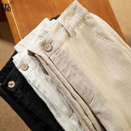 Capris Korean Ladies Streetwear Oversized High Waist Zipper Straight Trousers Cotton Linen Women Casual Loose White Wide Leg Pants