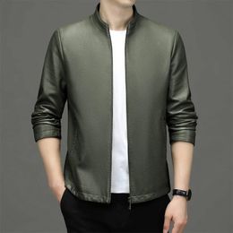 High Quality Men Leather Jacket Korean Fashion Mens Standing Collar Ecological Clothing Coat Outerwear 240223
