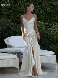 Elegant Spaghetti Strap Pleated High Slit Maxi Dress for Women Sexy Backless Off Shoulder Dresses Lady Fashion Evening Robes