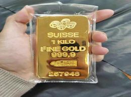 Swiss Gold Bar Simulation Town House gift Gold Solid Pure Copper Plated Bank Sample nugget model7304378