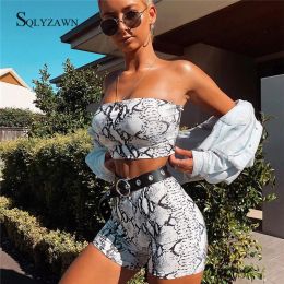 Sets Snake Skin Two Piece Set Women Summer Strapless Backless Crop Top Elastic Waist Shorts Tracksuit Fashion Beachwear 2 Pcs Outfits