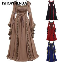 Dress Vintage Halloween Cosplay Costume Witch Vampire Gothic Dress Ghost Dresses Up Party Printed Medieval Ghost Bride Female Clothes