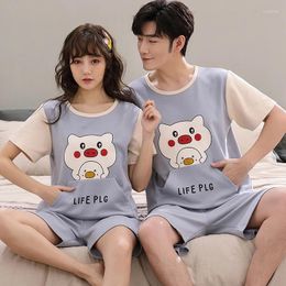 Men's Sleepwear Women Pyjamas Suit Summer Cute Animal Couple Pajamas Short Sleeve Pijama For Male Clothing Cotton Casual Nightie