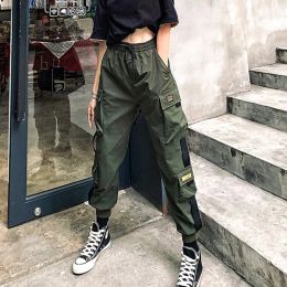 Capris MEXZT Harajuku Multi Pockets Cargo Pants Women Slim Harem Pants Bf Korean Elastic Waist Sweatpants Thin Casual Trousers Punk New