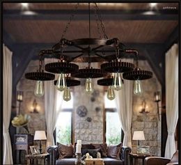 Chandeliers Retro Metal Chandelier Loft Industrial Gear Lamp Creative Restaurant Cafe Bar Clothing Store American Vintage Wrought Iron