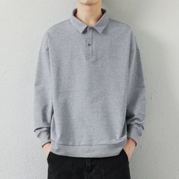 Korean style Spring Fashion Solid Polo Shirt Men Long Sleeve Casual Loose Polo Shirts Male Button Collar Tops Tees S-4XL 240305