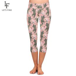 Leggings LETSFIND New Arrival 3D Cartoon Raccoon and Flowers Printing Pink Pants Women Comfortable Capri Legging High Waist