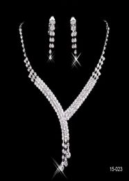 15023 Sparkly Silver Sets Bride Wedding Pageant Rhinestone Necklace Earrings Jewellery Sets for Party Bridal Jewelry7675140