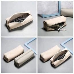 Leather Pencil Bag With Zipper Storage Box Pen Case Large Capacity Multi-purpose Stationery