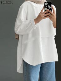 Tops 2023 ZANZEA Women White Tops Autumn Fashion Long Sleeve Blouse Oversize Elegant Patchwork Solid Loose Shirt Work Party Blusas