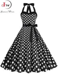 Dress Halter Pinup Vintage Dress 50s 60s Women Polka Dot Casual Swing Summer Party Dresses with Belt