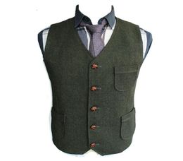 2019 High Quality Green Wool Tweed Vests For Wedding Custom Made Formal Groom039s Suit Vest Slim Fit Waistcoat For Men9087326