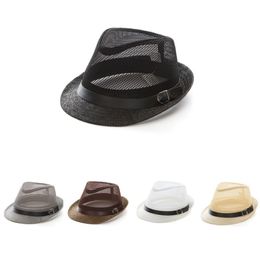 2017 New British Hats for Men Women Summer Sun Hat Adults Jazz Cap Straw Mesh Belt Hat Fedora Hats Trilby Cap GH-5310O