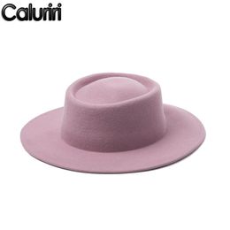 Stingy Brim Hats Caluriri Wool Fedora Hat Winter Outdoor Lady Elegant Wide 100% Women Pink Temperament2332