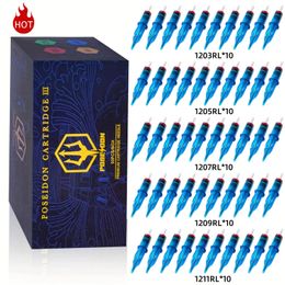 POSEIDON 50PCS Mixed Professional Round Liner Tattoo Cartridge Needles with Membrane Safety Cartridges Disposable Tattoo Needle 240219