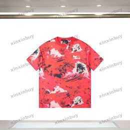 xinxinbuy Men designer Tee t shirt 2024 Paris Tropical winds Hawaii short sleeve cotton women blue black khaki XS-XL