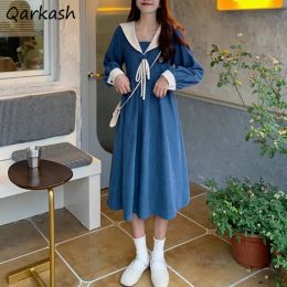 Dress Long Sleeve Dress Women Autumn Sailor Collar Design Clothing Vestido De Mujer Kawaii Stylish Aline Simple New Arrival Ulzzang