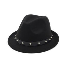 British Style Unisex Wool Felt Jazz Cap Fashion Fedora Hats with Rivet Men Women Autumn Winter Hats for Men Women Gentleman Hat220c