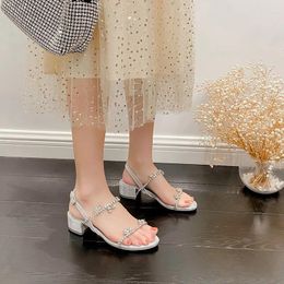Sandals 2024 Summer Grape Mom Sparkling Water Diamond Thick Heel Open Toe Flat Bottom High External Wear J-a82