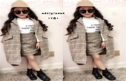 Mihkalev Girl fall outfits 2021 autumn winter children clothing set Coat Skirt baby girls tracksuit kids Woollen Clothes sets X0408244612