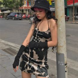 Dress Aesthetic Y2k Camouflage Mini Dresses Women 2023 Gothic Sexy Spaghetti Strap EGirl Punk Skinny Aline Black Vintage Club Dress