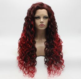 Iwona Hair Curly Long Auburn Root Red Ombre Wig 18333100 Half Hand Tied Heat Resistant Synthetic Lace Front Wig6142059