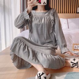 Dresses 2022 New Spring Cotton Maternity Nursing Sleepwear Sweet Loose Night Dress Clothes for Pregnant Women Autumn Pregnancy Home Wear