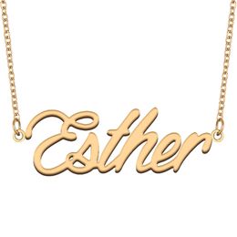 Esther Name Necklace Pendant for Women Girls Birthday Gift Custom Nameplate Kids Best Friends Jewellery 18k Gold Plated Stainless Steel
