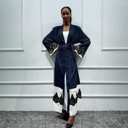 Ethnic Clothing Africa Dress For Women Black Patchwork Long Belt Fashion Casual Polyester Abaya Muslin Dubai Arabic Robe Female