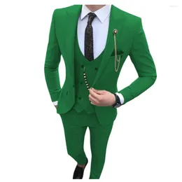 Men's Suits Green Beige Black Blue Men 3 Pieces Slim Fit Business Groom Tuxedos For Formal Wedding Suit (Blazer Pants Vest)