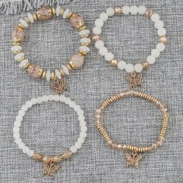 Link Bracelets Handcrafted Beaded Wristband Bohemia Style Crystal Beads Butterflies Pendant Bracelet Set For Women Elastic Jewellery